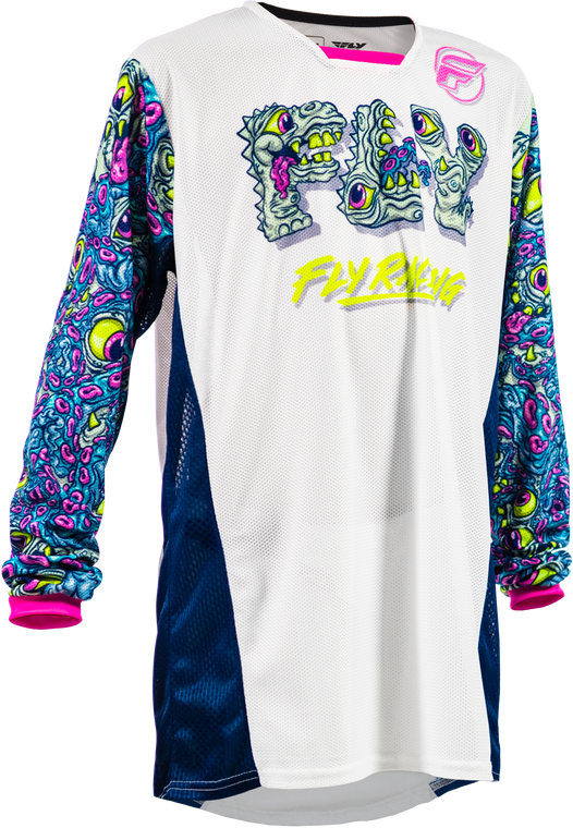 Fly Racing - Yth Kinetic Mesh Mutant Jersey White/blue/multi Yl - 380-334YL