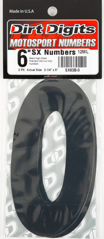 Dirt Digits - #0 6" Black Super X Digits 3/pk