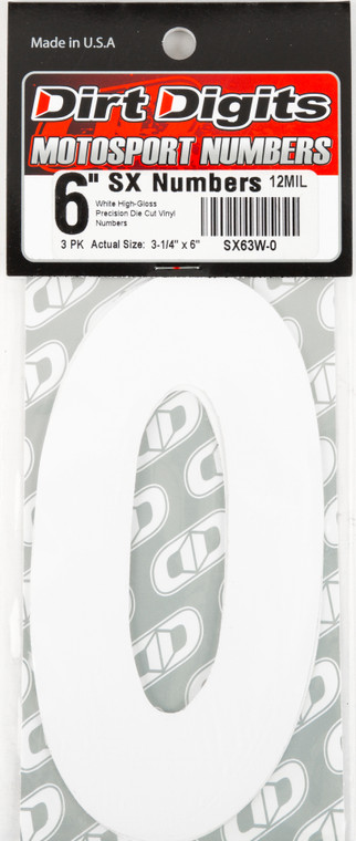 Dirt Digits - #0 6" White Super X Digits 3/pk