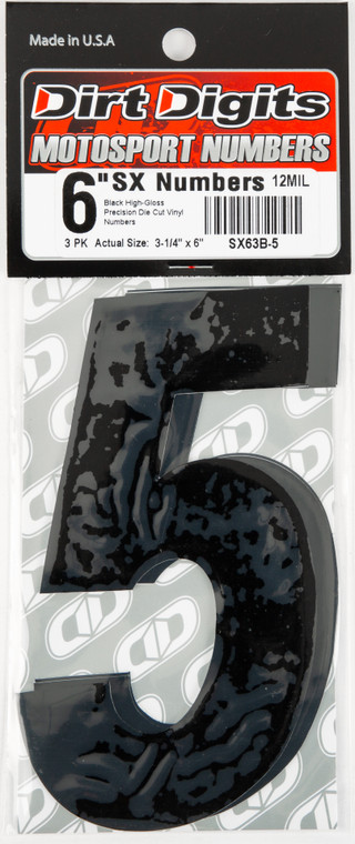 Dirt Digits - #5 6" Black Super X Digits 3/pk