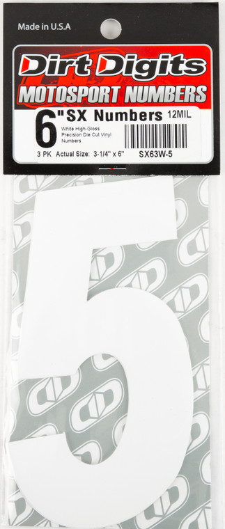 Dirt Digits - #5 6" White Super X Digits 3/pk