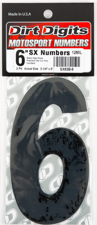 Dirt Digits - #6 6" Black Super X Digits 3/pk
