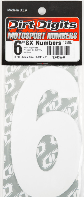 Dirt Digits - #6 6" White Super X Digits 3/pk