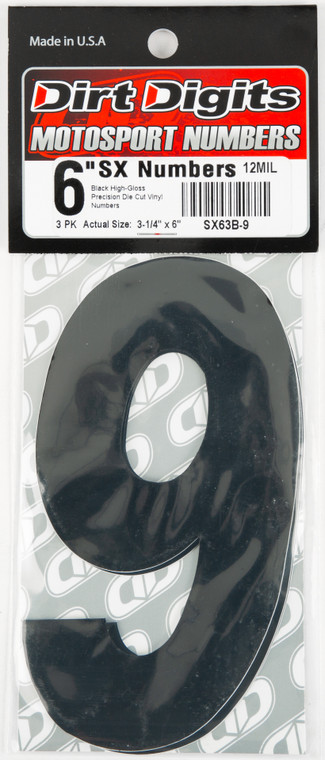 Dirt Digits - #9 6" Black Super X Digits 3/pk