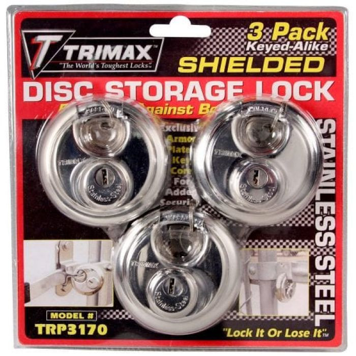 <p>3 pack of TX1700 round disc padlock</p><p>70mm</p><p>Keyed alike</p>