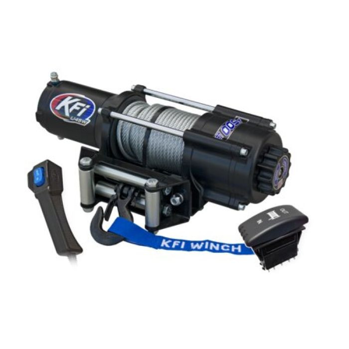 <p>Whether it’s on a winding trail, plowing snow or deep in the mud, a reliable winch is the most important accessory a rider can have. Equip your ATV, UTV, or SxS with a KFI WINCH and feel confident you can pull yourself out of any situation. The compact 4500lb ATV/UTV Series winches feature quality cast aluminum and durable steel components, water resistant seals to keep the elements out, a standard 4-hole mounting design and a heavy duty, all metal turn clutch. All of the KFI winches are backed by a 1-year limited warranty and come with everything you need other than an ATV/UTV model specific winch mount. Everything is included along with detailed installation instructions and hardware to mount your winch to a model specific ATV/UTV winch mount.</p><p>Rated Line Pull: &nbsp;&nbsp; 4500 lbs.<br>Motor: &nbsp;&nbsp; 12V DC, 1.7 hp Permanent Magnet<br>Gear Ratio: &nbsp;&nbsp; 166:1<br>All-metal Planetary Gear Drive<br>Dynamic and Mechanical Brake<br>All Metal Cam Activated Freespool Clutch<br>Drum Size: &nbsp;&nbsp; 2" (D) x 4.92" (L)<br>Cable: &nbsp; 15/64" (D) x 52' (L)<br>Fairlead: &nbsp;&nbsp; Multi-directional Roller<br>Control: &nbsp;&nbsp; Deluxe Dash Mounted Control Switch and a Heavy Duty Corded Remote Switch<br>Winch Dimensions: &nbsp;&nbsp; 16.3" L x 4.55" D x 5" H<br>Mount Plate: &nbsp;&nbsp; Fairlead Mount Only (A Model Specific Mount is necessary for your make and model UTV)<br>Mounting Bolt Pattern: &nbsp;&nbsp; 3.00" x 6.60" (4-Hole)<br>Recommended Battery: &nbsp;&nbsp; 12 Amp/hour minimum<br>One-year manufacturer's limited warranty<br>39 lbs. complete kit weight<br>CE certified<br><br></p>