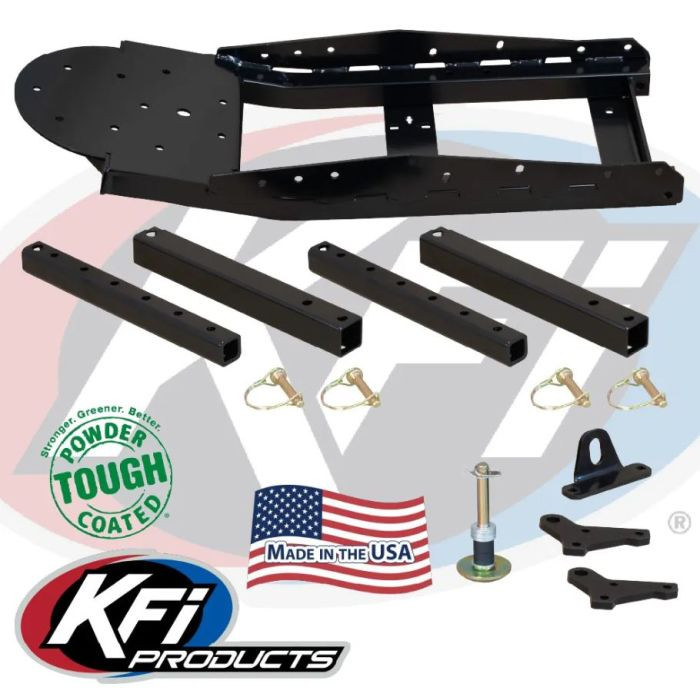<p><font size="3">The KFI Pro V-Plow System is a versatile four-part plow system designed to meet various operational needs. It consists of four major components, with a specific machine model mount and winch system required (but not included) for operation. The system includes:</font></p><p><font size="3"><br></font></p><p><font size="3">Driver's Side Wing Blade (#106820-DS)</font></p><p><font size="3">Passenger's Side Wing Blade (#106820-PS)</font></p><p><font size="3">V-Plow Center Pivot Kit (#106820-CP)</font></p><p><font size="3"><br></font></p><p><font size="3">Options:</font></p><p><font size="3">Option #1 (#106820-APH): Includes a Hand Held All-Control KFI remote, two Electric Hydraulic Actuators, and the necessary electrical wiring.</font></p><p><font size="3">Option #2 (#106820-AP): Includes two Dash-Mounted LED-lit Rocker Switches, two Electric Hydraulic Actuators, and the necessary electrical wiring.</font></p><p><font size="3">Option #3 (#106820-MP): A Manual Operation system that uses tubes and pins, allowing manual adjustment of the wings independently in three positions: In, Out, and Straight.</font></p><p><font size="3">All three Box #4 options also include essential components like the welded push frame, push tube mounting ears, and a single plow foot kit for the center of the V-Plow system.</font></p><p><font size="3"><br></font></p><p><font size="3">Specifications:</font></p><p><font size="3">Push Tube and Manual Pivot Components for the KFI Pro-V Plow System (106820 and 106180)</font></p><p><font size="3">Constructed of Heavy Duty Grade 50 Steel</font></p><p><font size="3">Shot Blasted Before Powder Coating Black</font></p><p><font size="3">Includes Manual Wing Angling Tubes (106530)</font></p><p><font size="3">Includes Single Plow Foot (for Center Pivot)</font></p><p><font size="3">Includes Manual For 106820 Assembly</font></p>