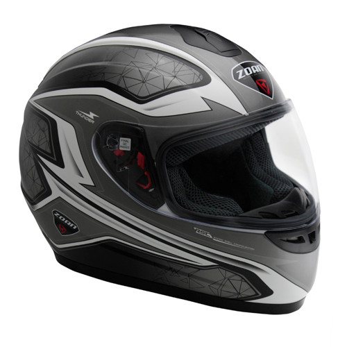 <p>Injected thermal plastic resin shell</p><p>GE LEXAN scratch-resistant optical shield</p><p>Dual layer EPS</p><p>Recessed ear pockets, with ready-to-use pouches for communication devices</p><p>Two adjustable front jaw vents, an upper intake vent, plus four rear exhaust vents provide superior airflow</p><p>Removable hypo-allergenic washable lining</p><p>DOT FMVSS-218 and ECE-22-05P safety approved</p><p>Perfect blend of leading innovations and superior workmanship</p><p>Manufactured to offer high value and everlasting reliability</p><p>Strict quality control ensures conformance to safety standards</p><p>  Thunder Street Electra Graphic Full Face Helmet (223-123) by ZOAN®. Classic styling and sharp lines defines this full face helmet. Loaded with features like dual layer EPS, recessed ear pockets with ready-to-use pouches for communication devices and plenty of ventilation, the Thunder is perfect for your next ride.</p><p>  Thunder Full Face Helmet</p><p>Removable chin curtain</p><p>Fabric helmet bag</p>