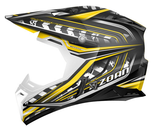 Lightweight thermoplastic composite construction shell for added strength<br>Combination of ten intake and exhaust vents located to enhance air movement<br>Advanced EPS material in head, cheeks, and frontal areas<br>High quality textile material wicks away moisture and odors<br>Modern design, large size eye port for maximum visibility - accommodates many styles of goggles<br>Removable cheek pads and comfort liner for easy washing<br>DOT FMVSS-218 and ECE-22-05/P safety approved<br>Perfect blend of leading innovations and superior workmanship<br>Manufactured to offer high value and everlasting reliability<br>Strict quality control ensures conformance to safety standards<br><br><br>  MX Synchrony Monster Graphic Off-Road Helmet (521-138) by ZOAN®. When it comes to off-road helmets, the Zoan MX Synchrony is top of the line. Featuring chin protection, advanced EPS material, and removable cheek pads for easy washing.<br><br>  MX Synchronyic Dirt Bike Helmet<br>Fabric helmet bag<br>