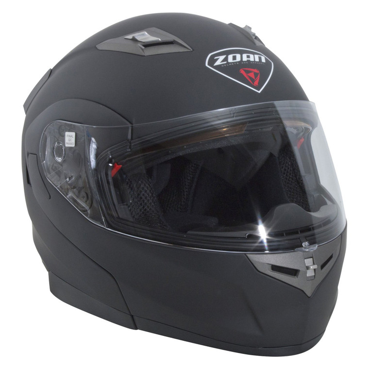 <p>Two-piece modular helmet</p><p>Injection alloy thermoplastic construction</p><p>Scratch resistant amber color inner sun shield; hard coated with special anti-fog treatment</p><p>Easy one-button hand release to open modular helmet</p><p>Jaw and two front intake vents, plus, two top rear and two bottom rear exhaust vents for maximum ventilation and ultimate comfort</p><p>Removable, hypo-allergenic, machine-washable interior secured by snaps</p><p>Removable inner and outer shields - tools not required</p><p>DOT FMVSS-218 and ECE-22-05P safety approved</p><p>Perfect blend of leading innovations and superior workmanship</p><p>Manufactured to offer high value and everlasting reliability</p><p>Strict quality control ensures conformance to safety standards</p><p>  Flux 4.1 Solid Double Snow Modular Helmet (037-264) by ZOAN®. The Flux 4.1 is a remarkably versatile and stylish helmet; featuring a two-piece modular design, an amber color inner sun shield, and an easy-to-use one button release.</p><p>  Flux 4.1 Modular Helmet with Double Shield</p><p>Removable fabric breath deflector</p><p>Fabric helmet bag</p>