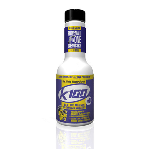 <p>K100-MD is a diesel fuel treatment with enhanced stabilizers</p><p>Contains enhanced stabilizers to keep fuel fresh, essential for equipment that will sit for extended time between uses</p><p>Eliminates water in the fuel to prevent microbe growth and winter freeze-ups</p><p>Improves fuel performance by altering the burn chemistry for more complete combustion, boosting the cetane, and reducing black smoke, pollutants and emissions</p><p>Cleans engines and fuel systems while adding lubricity for maximum engine performance and fuel system life</p><p>K100’s unique organic chemistry will even “fix” equipment that has been sitting a while and won’t start – or runs roughly!</p>