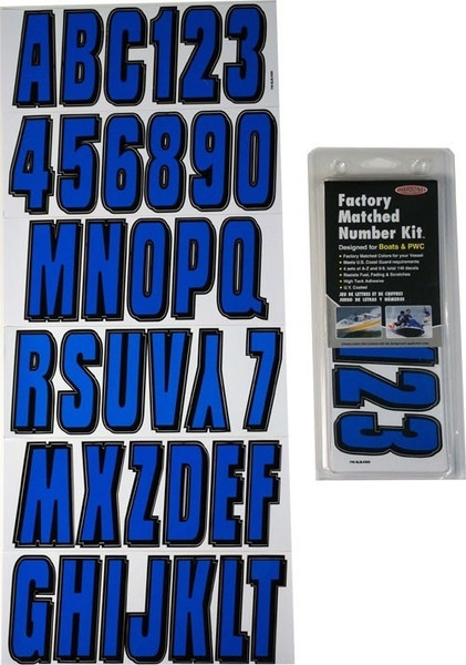 Kawasaki Boat Lettering Blue/Black 3 Registration Kit - Hardline