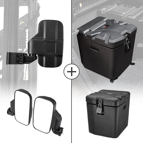 Polaris Ranger XP 1000 Adjustable Break Away Side Mirrors & Under Seat Storage Box - Kemimoto