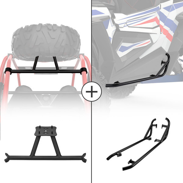 Polaris RZR XP 1000/ XP Turbo Spare Tire Carrier Mount & Side Nerf Bars Rock Sliders - Kemimoto