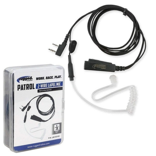 Kawasaki Mule / Teryx Patrol 2-Wire Lapel Mic with Acoustic Ear Tube for Rugged Handheld Radios - Rugged Radios