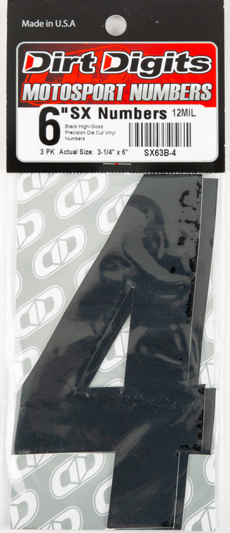 Dirt Digits - #4 6" Black Super X Digits 3/pk - SX63B-4