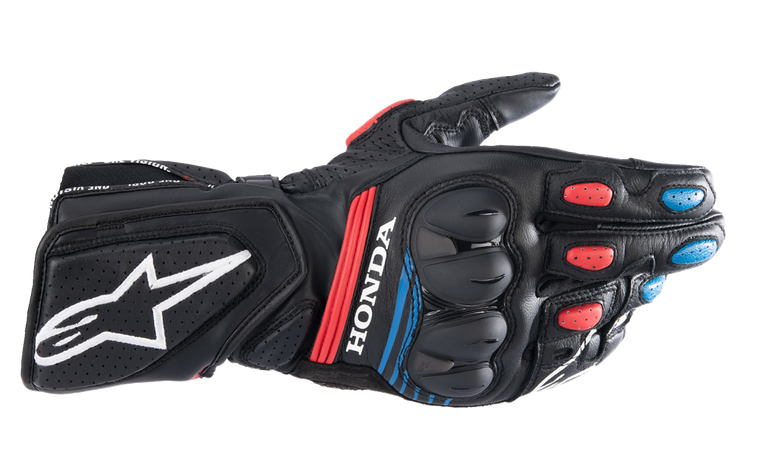 Alpinestars - Honda SP-8 v3 Gloves - Black/Red/Blue - 2XL - Honda SP-8 v3 Gloves - 3558423-1317-2X