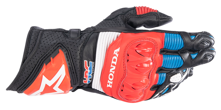 Alpinestars - Honda GP Pro R3 Gloves - Black/Bright Red/Blue - Small - Honda GP Pro R3 Gloves - 3556223-1317-S
