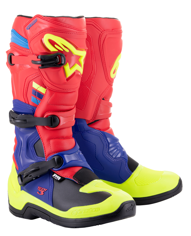 Alpinestars - Tech 3 Boots - Red/Blue/Yellow Fluorescent - US 11 - Tech 3 Boots - 2013018-3375-11