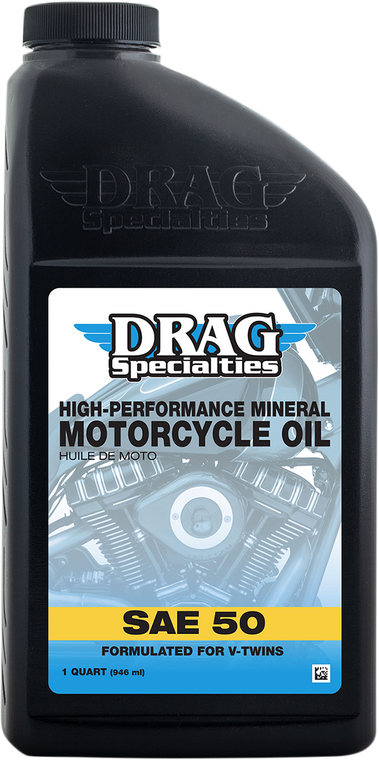 Drag Specialties Oil - Engine Oil - SAE 50 - 1 U.S. quart - High-Performance Mineral 50 Motorcycle Oil - 198922