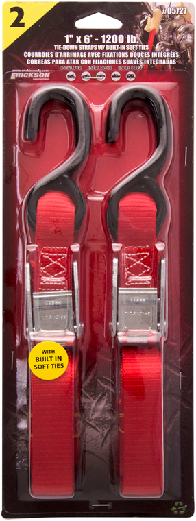 Erickson - Soft Tie Tie-Down - 1" x 6' - Red - 1" X 6' Tie-Downs with Built-In Soft Ties - 5727