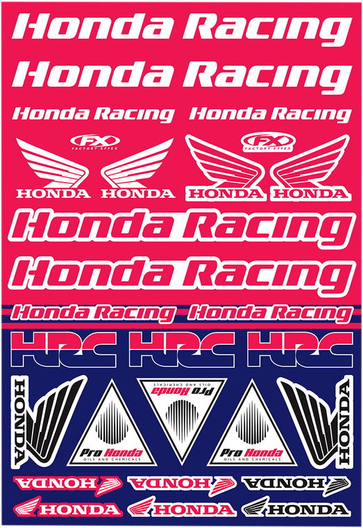 Factory Effex - Decal Kit - Honda Racing - Sticker Sheet - 22-68332