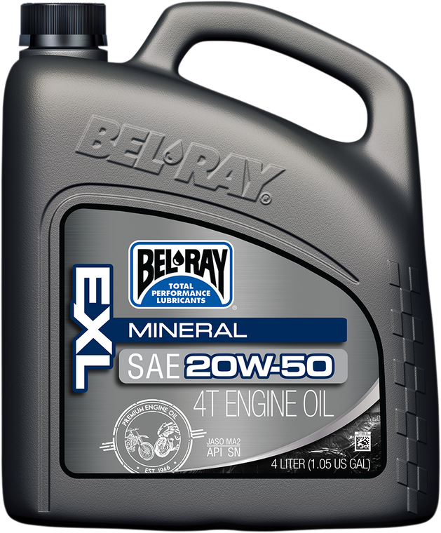 Bel-ray - EXL 4T Mineral Oil - 20W-50 - 4L - EXL Mineral 4T Engine Oil - 99100-B4LW Bel-ray - EXL 4T Mineral Oil - 20W-50 - 4L - EXL Mineral 4T Engine Oil - 99100-B4LW