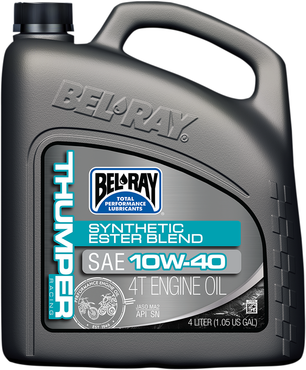 Bel-ray - Thumper Synthetic Blend 4T Oil - 10W-40 - 4L - Thumper Racing Synthetic Ester Blend 4T Engine Oil - 99520-B4LW Bel-ray - Thumper Synthetic Blend 4T Oil - 10W-40 - 4L - Thumper Racing Synthetic Ester Blend 4T Engine Oil - 99520-B4LW