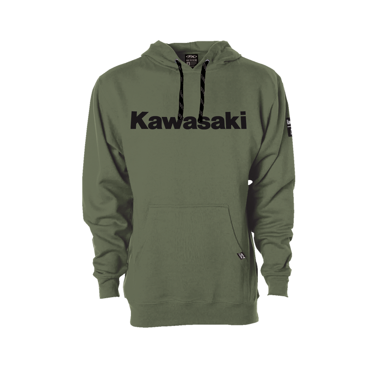 Factory Effex - Kawasaki Squad Pullover Hoodie - Army Green - Large - Kawasaki Squad Pullover Hoodie - 26-88104