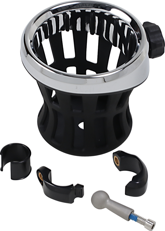 Ciro - Drink Holder - 7/8" & 1" Handlebar Mount - Chrome/Black Clamp - Drink Holder - 50413