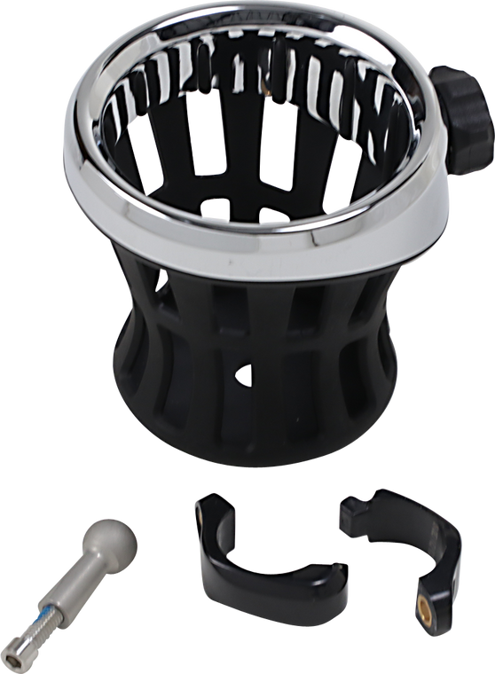 Ciro - Drink Holder -  1-1/4" Handlebar Mount - Chrome/Black Clamp - Drink Holder - 50415