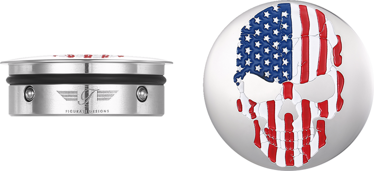 Figurati Designs - Swing Arm Covers - Red/White/Blue Flag Skull - Swing Arm Covers - FD24-AFSKULL-SS