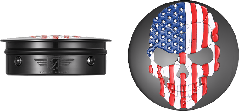 Figurati Designs - Swing Arm Covers - Red/White/Blue Flag Skull - Custom - Black - Swing Arm Covers - FD25-AFSKULL-BK