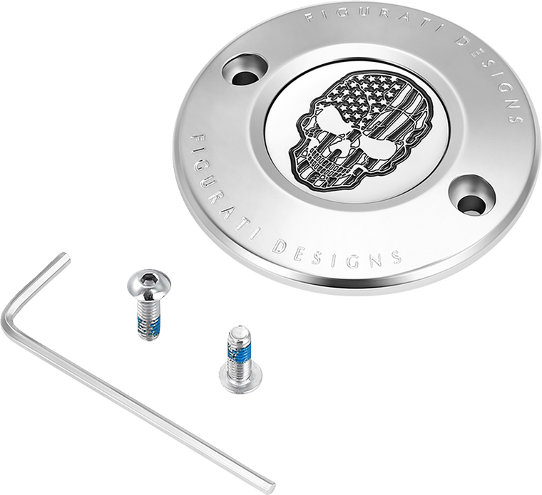 Figurati Designs - Timing Cover - 2 Hole - Skull - Contrast Cut - Stainless Steel - Timing Cover - FD27-TC-2H-SS