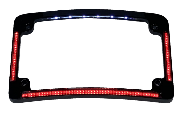 Custom Dynamics - License Plate Frame - Red/White LED - Black - Radius License Plate Frame with Auxiliary Red LEDs and Tag Illumination - TF08-B