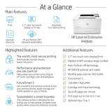 HP LaserJet Enterprise M406dn, Black and white, Printer for Business, Print, Compact Size; Strong Security; Two-sided printing; Energy Efficient; Front-facing USB printing - 3PZ15A