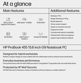 HP ProBook 455 15.6 G9 AMD Ryzen™ 5 5625U Laptop 39.6 cm (15.6") Full HD 16 GB DDR4-SDRAM 512 GB SSD Wi-Fi 6 (802.11ax) Windows 11 Pro Silver - 9M3T3AT