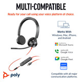 POLY Blackwire 3325 Stereo Microsoft Teams Certified USB-C Headset +3.5mm Plug +USB-C/A Adapter - 8X222AA