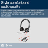 POLY Blackwire 3320 Stereo Microsoft Teams Certified USB-C Headset +USB-C/A Adapter - 8X220AA