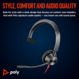 POLY Blackwire 3315 Monaural Microsoft Teams Certified USB-C Headset +3.5mm Plug +USB-C/A Adapter - 8X218AA