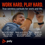 POLY Voyager Free 60+ UC M Carbon Black Earbuds +BT700 USB-A Adapter +Touchscreen Charge Case - 7Y8G9AA
