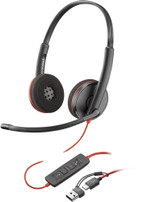 POLY Blackwire 3220 Stereo USB-C Black Headset +USB-C/A Adapter (Bulk) - 8X2J9A6