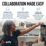 POLY Blackwire 3220 Stereo USB-C Black Headset +USB-C/A Adapter (Bulk) - 8X2J9A6