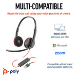 POLY Blackwire 3220 Stereo USB-C Black Headset +USB-C/A Adapter (Bulk) - 8X2J9A6