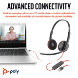 POLY Blackwire 3220 Stereo USB-C Black Headset +USB-C/A Adapter (Bulk) - 8X2J9A6