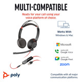 POLY Blackwire 5220 Stereo USB-C Headset +3.5mm Plug +USB-C/A Adapter - 8X231AA