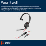 POLY Blackwire 5210 Monaural USB-C Headset +3.5mm Plug +USB-C/A Adapter - 8X230AA