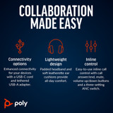 POLY Blackwire 8225 Stereo USB-C Headset +USB-C/A Adapter - 8X223AA