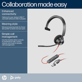 POLY Blackwire 3310 Monaural Microsoft Teams Certified USB-C Headset +USB-C/A Adapter - 8X216AA