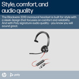 POLY Blackwire 3310 Monaural Microsoft Teams Certified USB-C Headset +USB-C/A Adapter - 8X216AA